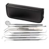 7 Pcs Oral Hygiene Kit Plaque Remover Professional Dental Picks for Teeth, Scraper, Serrated Tweezers, Mouth Mirror, Double Ended Picks for Gum Care Cleaning Set - Stainless Steel with Carrying Case