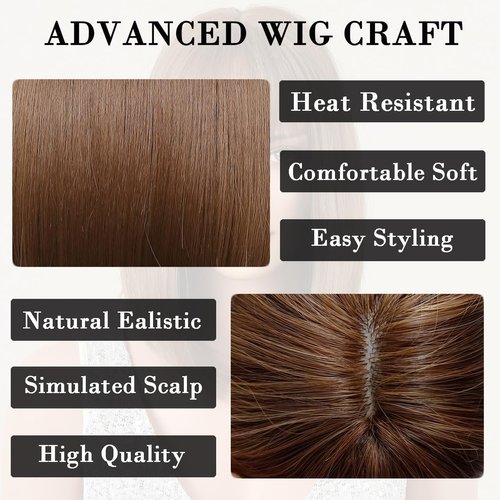 Doremiy Bob Brown Wig with Bangs Natural Short Straight Wigs for Women Shoulder Length Synthetic Wigs for Daily Cosplay