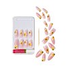 GoldFinger Trendy False Nails Kit, Long Almond Shape Design Nail, Pink & Flower Print, Ready to Wear Gel & Manicure Stick included, Long-Lasting Convenient & Easy to Apply