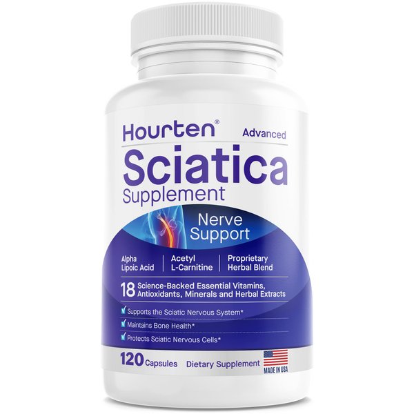 Hourten Advanced Sciatic Nerve Support Relief: Alpha Lipoic Acid - 18 in 1 Sciatica Supplements - Vitamin B Complex - Made in USA (120 Count (Pack of 1))