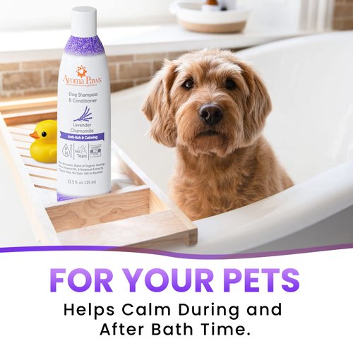 Aroma Paws Dog Shampoo and Conditioner - Aromatic Tearless Shampoo for Cleansing, Grooming, and Conditioning - Moisturizing Shampoo for Dogs and Puppies - Lavender Chamomile 13.5 oz