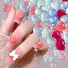 3D Heart Nail Charms for Acrylic Nails 3D Resin Light Change Nail Decals Heart Rhinestone Nail Art Design Acrylic Nail Art Supplies for Women Girls DIY Nail Decorations Manicure Tips (80PCS)