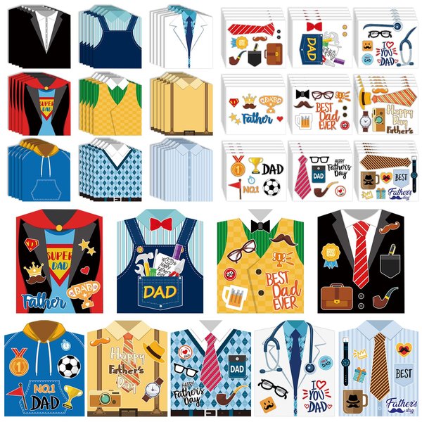 45 Set Father's Day Card Making Kits for Kids, Father's Day Shirt DIY Crafts, Bulk Father's Day Handmade Crafts for Classroom. (Father 45)