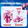 Super Wings Transformer Toys, 7" Super Robot and 2" Mini Dizzy Transforming Suit, 2 in 1 Car Robot Toys Action Figure, Racing Cars Playset for Boys and Girls Age 3+, Gifts for Preschool Kids, Pink