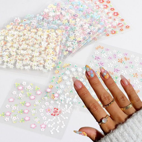 Flower Nail Art Stickers 3D Self Adhesive Colorful Flowers Nail Decals Cute Daisy Floral Hearts Nail Design Sticker Spring Summer Nail Art Supplies for Women Girls DIY Manicure Decorations, 30 Sheets