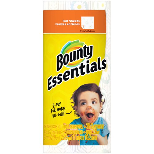 Bounty Essentials 2-Ply Paper Towels, 11" x 10 1/4", Print, 78 Sheets Per Roll, 1 Roll