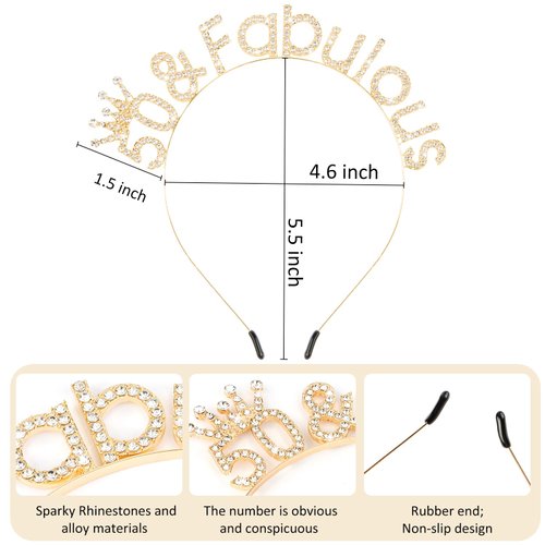 SuPoo 50th Birthday Decorations for Women 50th Birthday Crown Gold Diamond Birthday Headband 50th Birthday Gifts for Her 50 & Fabulous Party Decorations Happy Birthday Tiara Hair Accessories