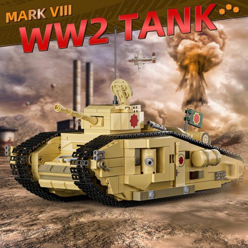 itshWOee Update Movable Tank Building Set for Boys 8-14, WW2 Military Building Toys, Collectible Mark VIII Army Model to Build and Display, Birthday Gifts Ideal for Adults, Fans
