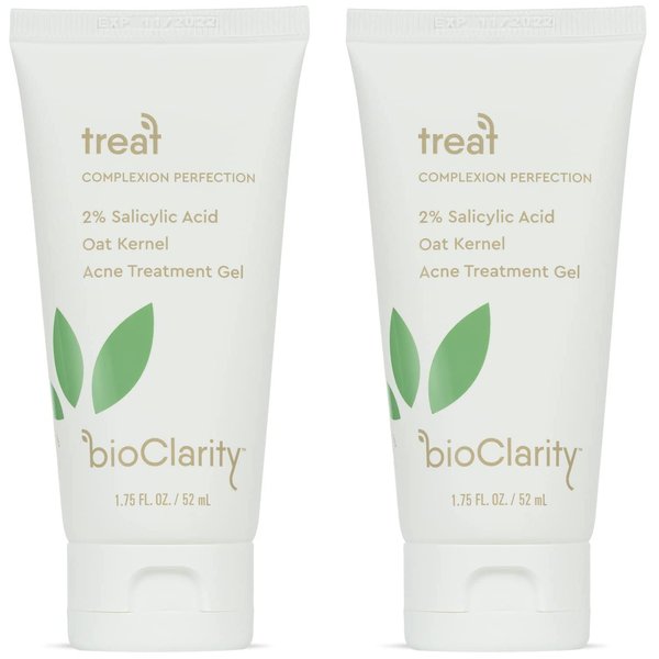 bioClarity Acne Treatment Gel | 2% Salicylic Acid + Moisturizing Oat Kernel | 100% Vegan, Clean Ingredients | 1.75 Fl Oz (Pack Of 2)