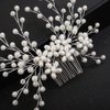 Teyglen Pearl Bride Wedding Hair Comb Pearl Hair Pins Silver Flower Headpiece Bridal Flower Pearl Hair Side Comb White Pearl Hair Piece Hair Accessories for Women Grils