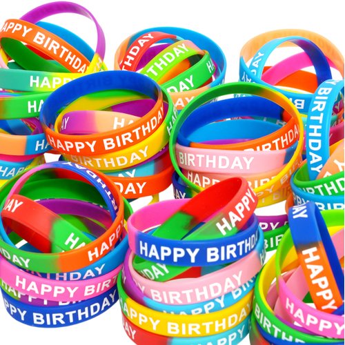 Neureyte 176 Pieces Birthday Rubber Bracelets(22 Styles),Colored Birthday Wristbands for Birthday Party Favors,Stretch Birthday Rubber Wristbands for Birthday Party Supplies