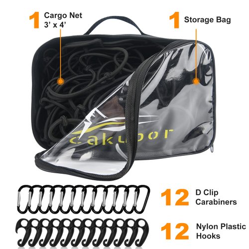 Cakubor Truck Bed Cargo Net, 3'x4' Stretches to 8'x10', for Pickup Truck Bed, 4"x4" Mesh Super Duty Bungee Cargo Net with 24 Pieces Universal Hooks