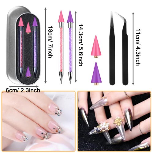 Rhinestone Picker Tool,2 Pcs Rhinestones Diamond Painting Dotting Pen,Rhinestone Tool,Gem Picker Tool,Manicure Nail Art DIY Decoration Tool,Wax Pencil for Rhinestones (Purple and Pink)