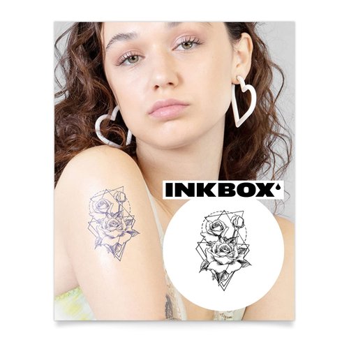 Inkbox Temporary Tattoos, Semi-Permanent Tattoo, One Premium Easy Long Lasting, Water-Resistant Temp Tattoo with For Now Ink - Lasts 1-2 Weeks, Geo Rose, 4 x 4 in