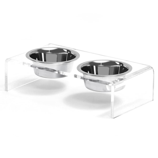 Acrylic Elevated Dog Cat Bowls Pet Feeder Double Bowl Raised Stand Comes with 4 Removable Stainless Steel Bowls. Perfect for Cats Puppies Small Dogs, 3.75 Inch