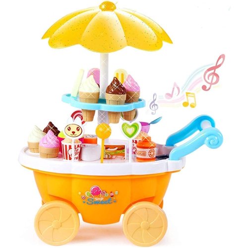 ToyVelt Ice Cream Toy Cart Play Set for Kids - 39-Piece Pretend Play Food - Educational Ice-Cream Trolley Truck with with Music & Lighting - Great Gift for Girls and Boys Ages 2,3 and up