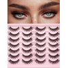 False Lashes Natural Look Eyelashes - 14 Pairs 14mm Faux 3D Mink False Eyelashes Natural Looking Fluffy Cat Eye Wispy Strip Lashes Pack by EMEDA (ZH01）