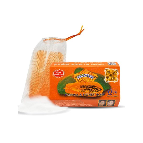 ASANTEE PAPAYA & HONEY Soap Bars with Vitamin C,E and Q10 Skin Cleansing 4.40 Oz