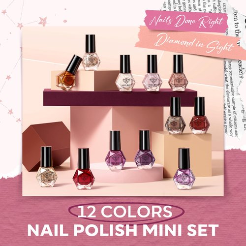 Modelones Nail Polish Set 12 Colors Burgundy Red Christmas Nail Polish Set Champagne Gold Glitter Nail Polish Dark Red Purple Shimmer Winter Brown Nail Gifts for Women Girl DIY Salon Home Manicure