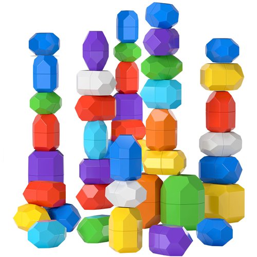TEMI Stacking Stones Educational Toy Set for Toddlers Sensory Building Blocks for Kids Ages 4-8, 40 Pieces, Preschool Development Activities