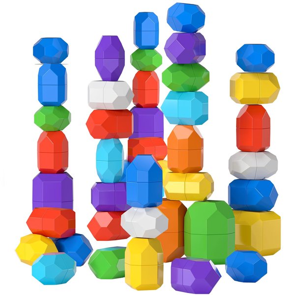 TEMI Stacking Stones Educational Toy Set for Toddlers Sensory Building Blocks for Kids Ages 4-8, 40 Pieces, Preschool Development Activities