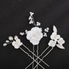 Teyglen 3pcs Wedding Hair Pins Bridal Flower Hair Pins Floral Flower Leaf Hair Pieces for Bride Pearl Hair Clips Dainty Headpiece Hair Accessories for Women Flower Girls (Silver)