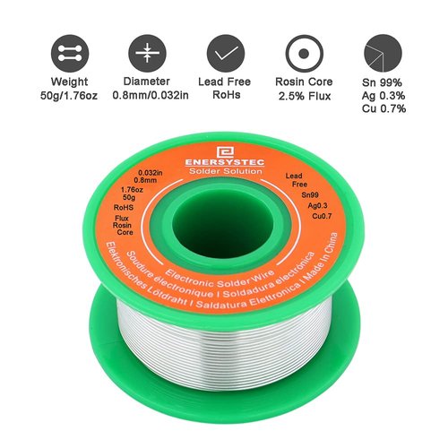 Solder Wire Lead Free Rosin Core Flux 0.8mm Electric Solder Fine Sn99 Ag0.3 Cu0.7 Flow 0.032in 0.11lb for Electronics Soldering Unlead 50g