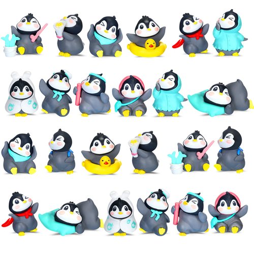 24 Pieces Mini Penguin Figurines Collection Playset Penguin Birthday Cake Cupcake Topper Mini Cartoon Penguin Character Figurines Toys Penguin Cake Topper Mini Garden Party Decoration