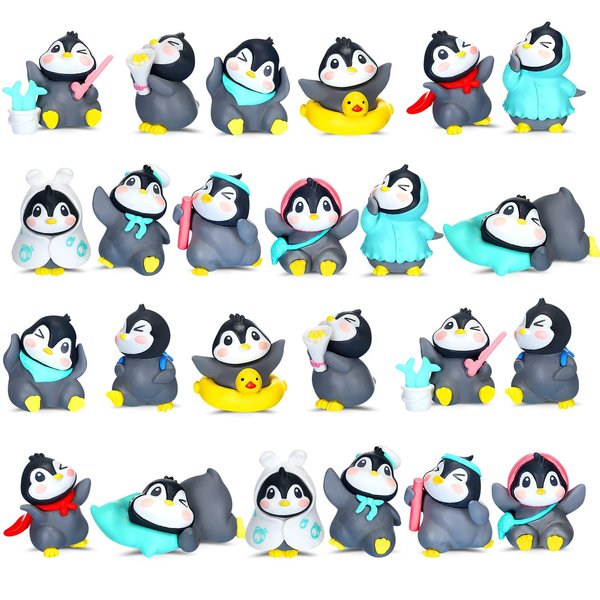 24 Pieces Mini Penguin Figurines Collection Playset Penguin Birthday Cake Cupcake Topper Mini Cartoon Penguin Character Figurines Toys Penguin Cake Topper Mini Garden Party Decoration