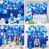 Blue Happy Birthday Party Decorations for Men Boys, Pre-Strung Happy Birthday Sign Banner, Blue Balloons, Fringe Curtain, Tissue Paper Pom Poms, Star Garland, Hanging Swirls for Birthday Party