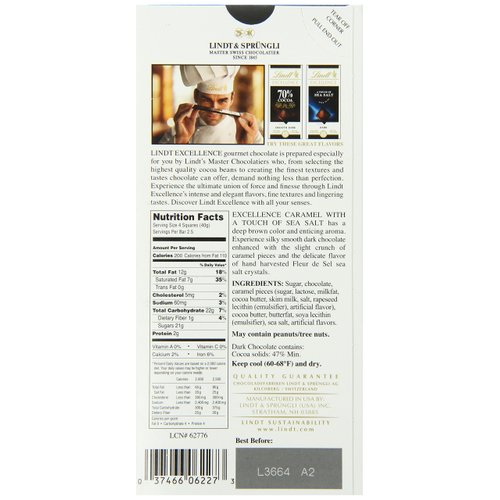 Lindt Excellence Bar, Caramel with a Touch of Sea Salt, 3.5 Ounce