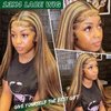 LEOSA Highlighted 13x4 HD Transparent Lace Front Wigs Straight Honey Blonde Pre Plucked Lace Front Wig for Black Women Blonde Highlight Frontal Wig 4H27 Natural Looking Long Haired Wig