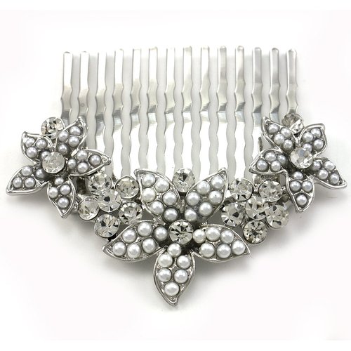 Beautiful Bridal Wedding Flower Floral Tiara Hair Comb Faux Pearl Bridesmaid Gift for Girlfriend Friend Women Mom Prom Beauty Pageant Clear Rhinestones Hair Accessory Costume Wedding Jewelry