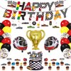 Race Car Birthday Party Supplies Race Car Party Decorations with Race Car Happy Birthday Banner Cake Topper Cupcake Toppers Balloons Hanging Swirls for Boys Let's go Racing Party Supplies