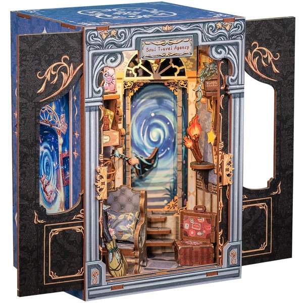 Cutefun Book Nook Kit, DIY Miniature House Kit for Beginners, Book Nook Kits for Adults, Wooden Dollhouse for Bookshelf Decor, Gifts for Family & Friends (Soul Travel Agency)