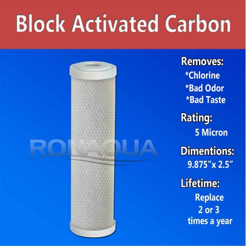 Block Activated Carbon Coconut Shell Water Filter Cartridge 5 Micron for RO & Standard 10â€ Housing WELL-MATCHED with WFPFC8002, WFPFC9001, WHCF-WHWC, WHEF-WHWC, FXWTC, SCWH-5 (2 Pack)