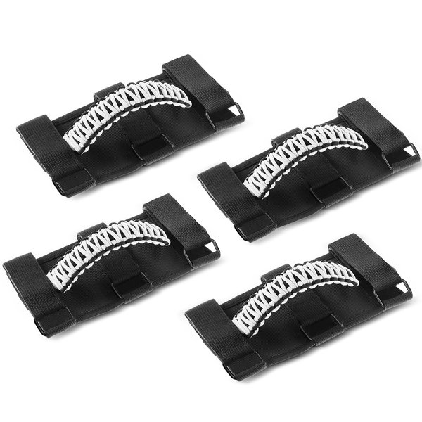 Savadicar 4 Pack Grab Handles Roll Bar Grip Handle Compatible with 1955-2023 Jeep Wrangler CJ YJ TJ JK JKU JL JLU 4XE & Gladiator JT, Top Handle Assist Support, Interior Accessories, White