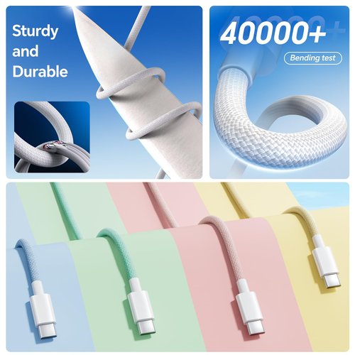 USB C Cable, 3 Pack 6FT 60W USB C to USB C Charger Cable 48 Strand Braided Colorful Type C Fast Charging Cable Cord Compatible with iPhone16/15/Pro/Max/Plus/MacBook/iPad Pro/Air/Samsung/Android/Laptop