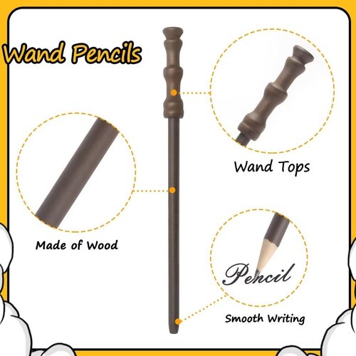 Party Supplies -24pcs Wand Pencil, 24pcs Black Glasses with Round Frame No Lenses for School Party, Birthday , Cosplay Party Decor, Halloween (48pcs all)