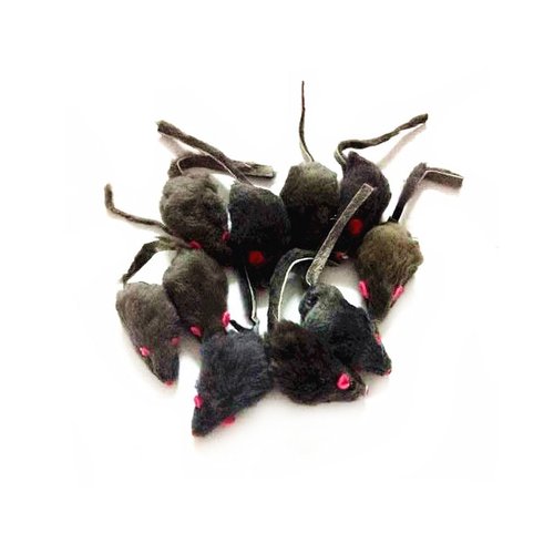 emours 12 Piece Pack Rattle Furry Mice Cat Toy Realistic Fur Mice Toys, Grey