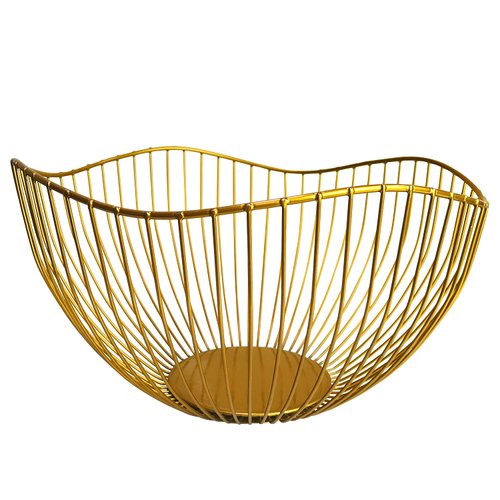 DMAR Wire Fruit Basket Gold Fruit Bowl for Kitchen Counter Wave Fruit Basket Serving Bowl Wire Fruit Dish for Fruits and Veggies