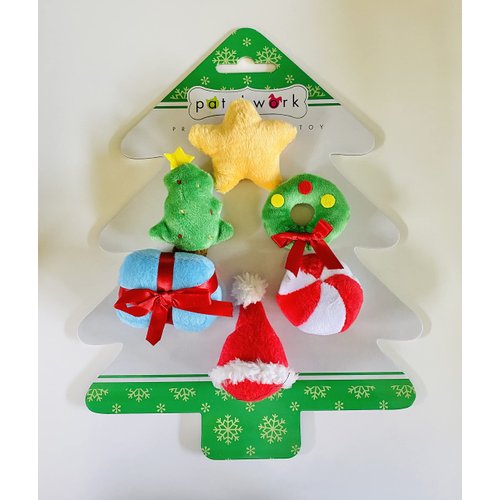 Patchwork Pet Holiday Tree Cat Toy 6pc Christmas Plush Set Premium Catnip