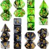 2 Set 11 Dice Polyhedral Dice Set Multisided Dice Set Smooth Touch with Drawstring Bag Compatible with RPG MTG Table Game Dice, 22 Pieces (Green, Black)