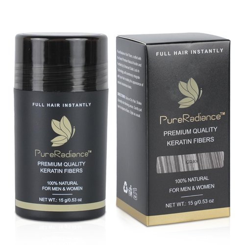 PureRadiance Hair Fiber for Thinning Hair - Quick Solution for Thicker, Fuller-Looking Hair - Strong Hold, No Itching, & Sweat Proof - Advanced Hair Building Fibers for Instant Volume (Grey)