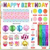 Candyland Birthday Party Decorations Sweet Candy Christmas Birthday Balloon Garland Kit Pastel Happy Birthday Banner Backdrop Tablecloth Hanging Swirls Rainbow Lollipop Party for Girl Kid Boy Supplies
