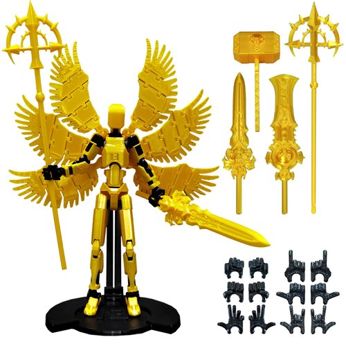 altuco T13 Angel Action Figure with Multiple Accessories,Assembled Titan 13 Desktop Decorative Toy,3D Printed Multi-Jointed Dummy 13 Figure with Bracket