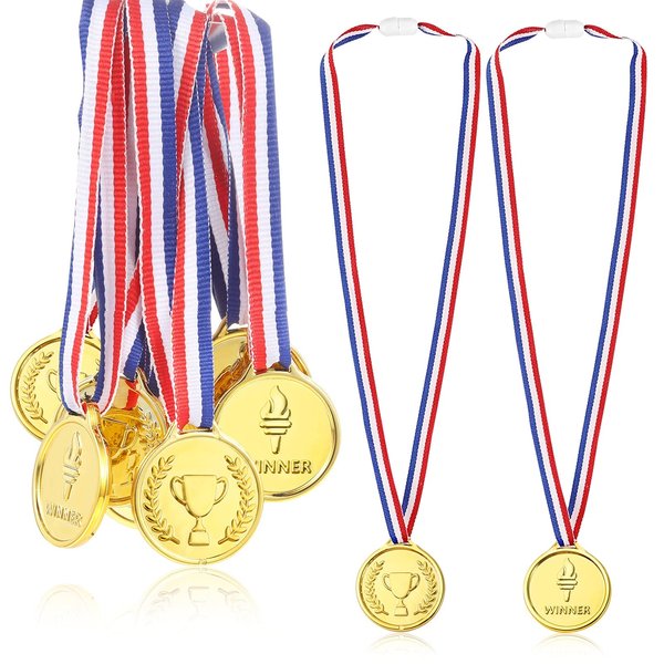 Caydo 24 Pieces Children's Gold Plastic Winner Award Medals, 1.38 Inch