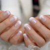 Salon French Nail Tips Short Round Ombre Acrylic French False Nail Set Glittering Nude White Press On Nail Full Cover Fake Artificial Fingernails 24 Ct For Women Girls