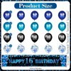 Blue Black 16th Birthday Banner Happy 16th Birthday Decorations for Boys Girls with 20 PCS Sweet 16th Birthday Balloons for 16 Years Old Anniversary Birthday Party Supplies Indoor Outdoor Decor