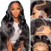 13x6 Body Wave Lace Front Wigs Human Hair Pre Plucked 24 Inch HD Transparent Glueless Lace Frontal Wigs Human Hair with Baby Hair 180% Density Brazilian Body Wave Wigs for Black Women Natural Color